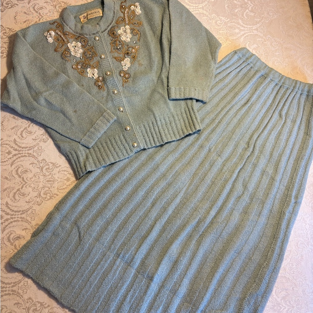 Elegant Blue Vintage Embroidered Skirt Set